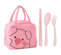 Sac À Déjeuner 1 Pièce En Forme De Cochon De Dessin Animé Et 3 Pièces De Vaisselle, Sac À Déjeuner Mignon, Boîte À Déjeuner Portable, Sac De Boîte À Déjeuner Étanche Et Isolé