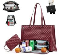 Sac à déjeuner 2 en 1 pour femme, sac fourre-tout pour ordinateur portable 15,6 pouces avec grand compartiment isotherme et étanche, sac à main multi-poches pour le bureau, les affaires (Rouge vin)