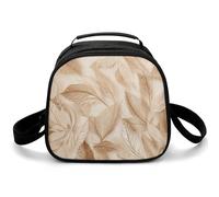 Sac à déjeuner à bandoulière avec motif de feuilles beiges sur tissu, petit sac fourre-tout isotherme avec bandoulière réglable, boîte à déjeuner réutilisable pour le travail, le pique-nique, les