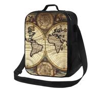 Sac à déjeuner avec carte du monde antique et globe pour homme et femme, sac à déjeuner isotherme réutilisable, étanche avec bandoulière réglable, joli sac fourre-tout pour adulte