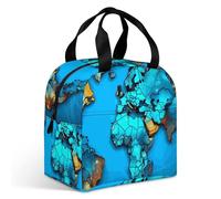 Sac à déjeuner avec carte du monde pour adulte, sac fourre-tout isotherme étanche avec fermeture éclair et plusieurs poches, boîte à déjeuner de grande capacité pour bureau, travail, pique-nique