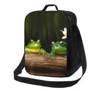 Sac à déjeuner avec deux grenouilles vertes pour homme et femme, sac à déjeuner isotherme réutilisable, étanche avec bandoulière réglable, joli sac fourre-tout pour adulte