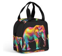 Sac à déjeuner avec éléphants colorés pour homme et femme, sac fourre-tout isotherme portable avec poignée, étanche, réutilisable, pour le travail, le pique-nique, les voyages