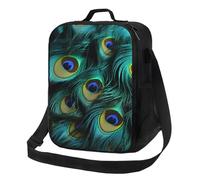 Sac à déjeuner avec gros plan de plumes de paon pour homme et femme, sac à déjeuner isotherme réutilisable, étanche avec bandoulière réglable, joli sac fourre-tout pour adulte