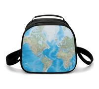 Sac à déjeuner avec motif carte du monde - Petit sac fourre-tout isotherme avec bandoulière réglable - Boîte à déjeuner réutilisable pour le travail, le pique-nique, les voyages