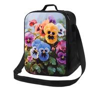 Sac à déjeuner avec motif de pensées pour homme et femme, sac à déjeuner isotherme réutilisable, étanche avec bandoulière réglable, joli sac fourre-tout pour adulte