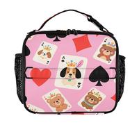 Sac à déjeuner avec poches zippées, sac isotherme avec poignée, sac isotherme pour pique-nique, randonnée, camping, dessin animé, chien de poker, rose