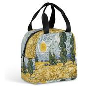 Sac à déjeuner avec poignée, étanche, réutilisable, motif champs de blé et cyprès pour homme et femme, pour le travail, le pique-nique, les voyages