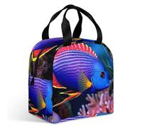 Sac à déjeuner coloré avec motif poissons de mer tropicaux pour adulte, sac fourre-tout isotherme étanche avec fermeture éclair et plusieurs poches, grande capacité pour bureau, travail, pique-nique