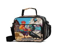 Sac à déjeuner coloré coq corbeau ruines F-caw-f haute capacité isotherme avec bandoulière réglable pour le travail, le pique-nique ou les voyages