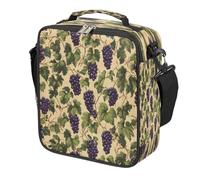 Sac à déjeuner de style vintage avec motif feuilles de raisin, pour garçons et filles, réutilisable, isotherme, étanche, avec bandoulière, pour l'école, le pique-nique, les voyages, la plage, la
