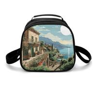 Sac à déjeuner d'été méditerranéen, petit sac fourre-tout isotherme avec bandoulière réglable, boîte à déjeuner réutilisable pour le travail, le pique-nique, les voyages