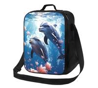 Sac à déjeuner Dolphins in Love, boîte à déjeuner pour homme et femme, sac à déjeuner isotherme réutilisable, étanche avec bandoulière réglable, joli sac fourre-tout pour adulte