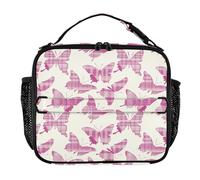 Sac à déjeuner étanche pour homme avec poignée pour pique-nique, randonnée, camping, style Oliver Jeffers, papillon, rose, beige, magenta