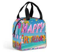 Sac à déjeuner « Happy Birthday on The Beach » pour homme et femme, sac fourre-tout isotherme portable avec poignée, étanche, réutilisable, pour le travail, le pique-nique, les voyages