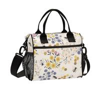 Sac à déjeuner « Happy Good Luck » à motif de fleurs sauvages pour homme, sac à déjeuner robuste avec bandoulière pour le travail, les enseignants, l'école