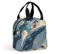 Sac à déjeuner illustré d'une baleine pour homme et femme, sac fourre-tout isotherme portable avec poignée, boîte à déjeuner étanche et réutilisable pour le travail, le pique-nique, les voyages
