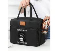 Sac à déjeuner isotherme à la mode avec motif "Tout va bien", assorti à un sac de rangement pour couverts noirs, sac à lunch à double fermeture éclair, sac isotherme pour repas d'étudiant grande capac