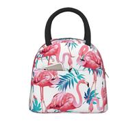 Sac à déjeuner isotherme avec imprimé flamant rose et feuille verte - Étanche - Réutilisable - Pour le travail, l'école, le pique-nique, garçons et filles