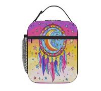Sac à déjeuner isotherme avec motif attrape-rêves coloré pour enfants, boîte à déjeuner réutilisable avec poche avant en maille latérale, étanche, étanche, pour l'école, les voyages, le pique-nique