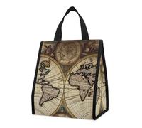 Sac à déjeuner isotherme avec motif carte du monde antique pour homme et femme, grand sac d'épicerie réutilisable, grand sac isotherme, pliable et portable pour le travail, le camping, le pique-nique