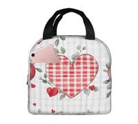 Sac à déjeuner isotherme avec motif de cœur à carreaux de buffle pour homme et femme, sac fourre-tout isotherme anti-fuite, sac fourre-tout pour le travail, l'école, le pique-nique, la randonnée