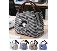 Sac à déjeuner isotherme avec motif "Everything Is Good" et design de chat au café, cadeau humoristique pour les amatrices de café. Comprend un étui à ustensiles noir, grande capacité, boîte à lunch t