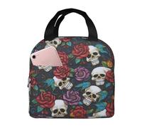 Sac à déjeuner isotherme avec motif tête de mort et fleurs