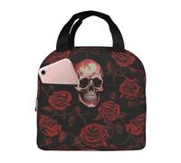 Sac à déjeuner isotherme avec motif tête de mort et rose