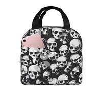 Sac à déjeuner isotherme avec poche avant pour le travail et le pique-nique Motif tête de mort Noir