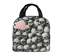 Sac à déjeuner isotherme avec poche avant pour le travail et le pique-nique Motif tête de mort Noir