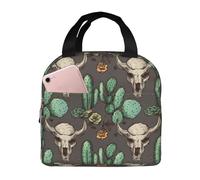 Sac à déjeuner isotherme avec tête de mort de taureau et cactus mignon, sac de travail, sac de rangement pour le camping