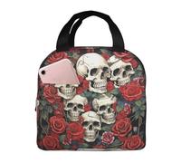 Sac à déjeuner isotherme avec tête de mort et roses - Sac de travail - Sac de rangement pour le camping