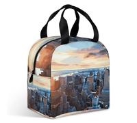Sac à déjeuner isotherme de grande capacité avec fermeture éclair et plusieurs poches, motif d'horizon de New York pour adulte, sac fourre-tout isotherme de grande capacité pour bureau, travail