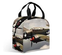 Sac à déjeuner isotherme de grande capacité avec fermeture éclair et plusieurs poches pour adulte, motif avion de la Seconde Guerre mondiale