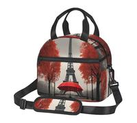 Sac à déjeuner isotherme de grande capacité, motif Tour Eiffel avec parapluie rouge, motifs amusants pour femmes, hommes, étudiants, voyages