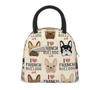 Sac à déjeuner isotherme léger avec imprimé « I Love French Bulldog » - Pour le travail, l'école, le pique-nique - Garde les repas frais