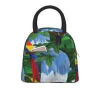 Sac à déjeuner isotherme léger et portable avec motif ara et toucan perché des forêts tropicales américaines pour famille, voyage, école, université