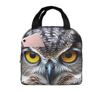 Sac à déjeuner isotherme portable avec doublure en aluminium Motif hibou aux yeux jaunes Grand format