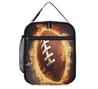 Sac à déjeuner isotherme portable avec imprimé ballon de football américain flamboyant avec poche latérale en maille, résistant à l'eau, étanche, sac isotherme doux durable pour homme et femme pour le
