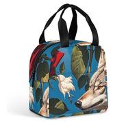 Sac à déjeuner isotherme portable avec poignée, étanche et réutilisable pour le travail, le pique-nique, les voyages - Motif rose rouge et trois loups