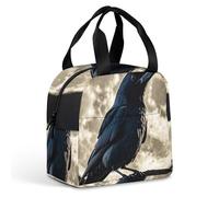 Sac à déjeuner isotherme portable avec poignée, étanche et réutilisable pour le travail, le pique-nique, les voyages Motif corbeau noir sur la pleine lune