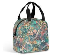 Sac à déjeuner isotherme portable avec poignée, étanche, réutilisable, motif dentelle de fleurs et de papillons pour le travail, le pique-nique, les voyages