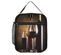 Sac à déjeuner isotherme portable avec trois bouteilles de vin et verre imprimé avec poche latérale en maille résistante à l'eau étanche souple durable pour homme femme pour le travail, le pique-nique