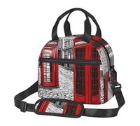 Sac à déjeuner isotherme pour enfants, adultes, garçons et filles (London Red Telephone Booth) avec bandoulière et poignée pour l'école, le bureau, le pique-nique