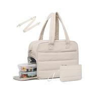 Sac à déjeuner isotherme pour femme avec compartiment pour ordinateur portable, poche humide, housse pour chariot et bandoulière, 24,8 l (beige)