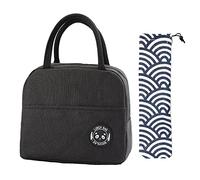 Sac à déjeuner isotherme pour femme - Large ouverture - Résistant à l'eau - Anti-fuite - Organisateur de déjeuner pour homme et fille - Pour pique-nique, travail en plein air - Noir
