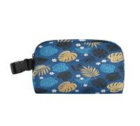 Sac à déjeuner isotherme pour femme - Léger - Peut contenir la boîte à déjeuner - Garde les aliments au chaud - Pour l'école, l'université - Bleu foncé - Feuille tropicale dorée - Noir - Bolso de