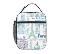 Sac à déjeuner isotherme pour femme - Motif de points de repère de Paris - Petit sac à déjeuner isotherme étanche - Sac fourre-tout pour le travail, le pique-nique, les voyages