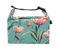 Sac à déjeuner isotherme pour femme Motif tulipes Bleu sarcelle